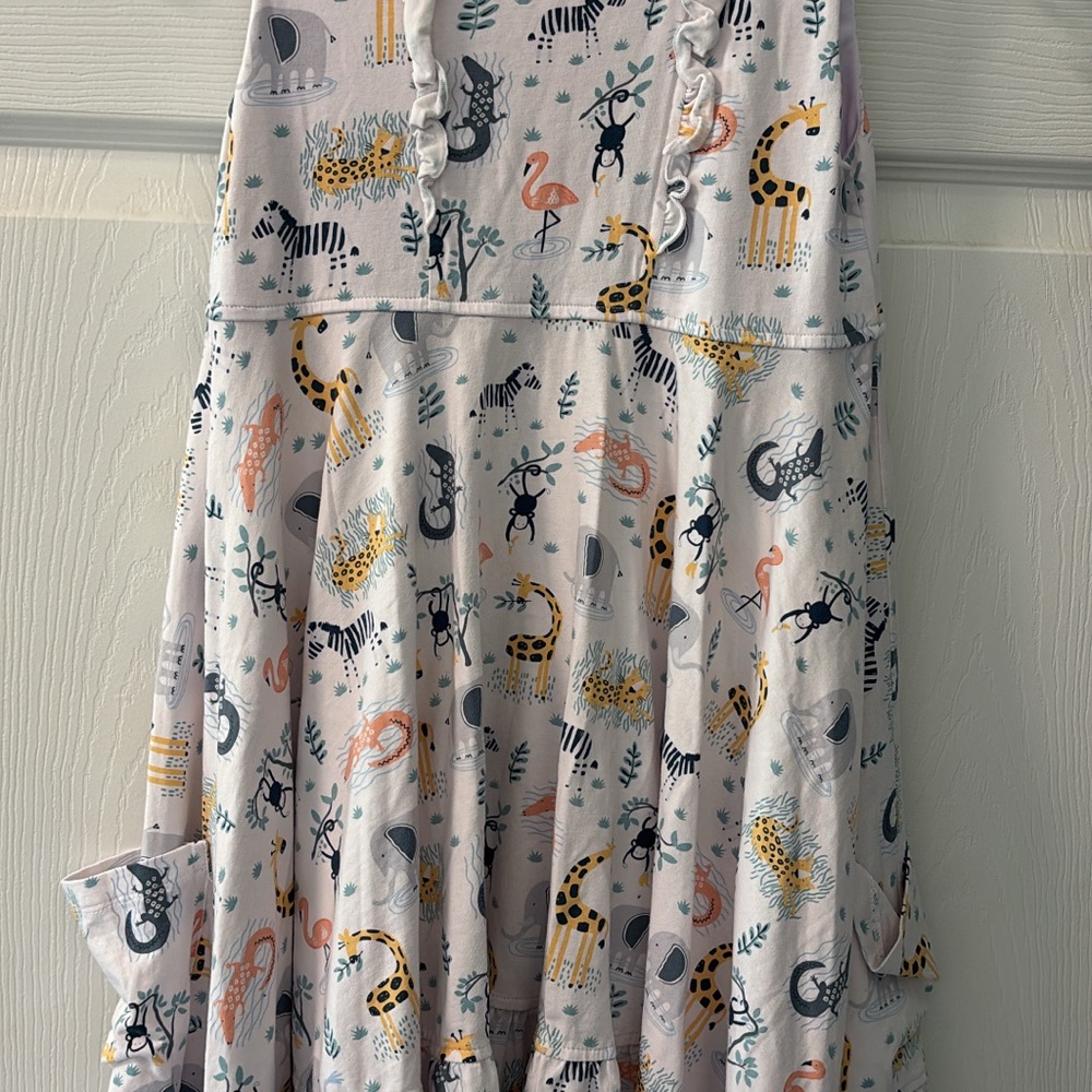 Animal Print Tiered Girls Dress in Soft Pastels